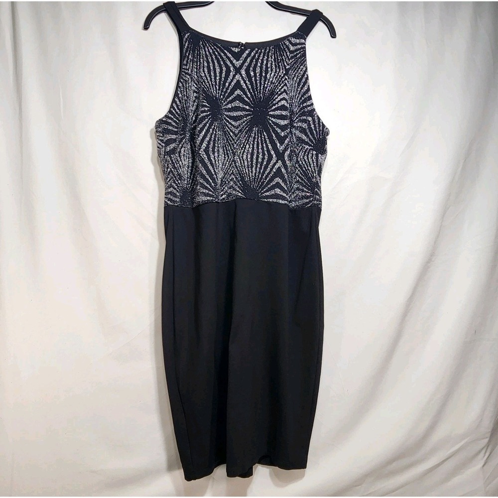 Ashley Stewart Womens Black And Silver Shimmer Sleeveless Dress Sz 14/16 A-Line